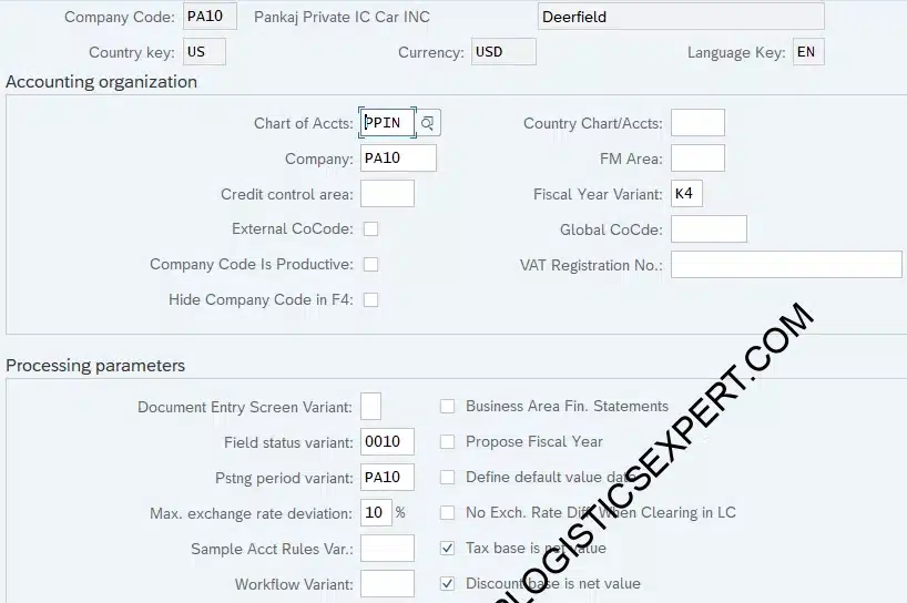 Picture : Configuring Global Parameter for PA10 Company Code