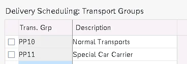 Picture : Define Transportation Groups for PP10 Plant
