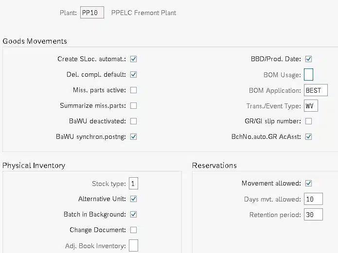 Picture : Plant Parameter for PP10 Plant